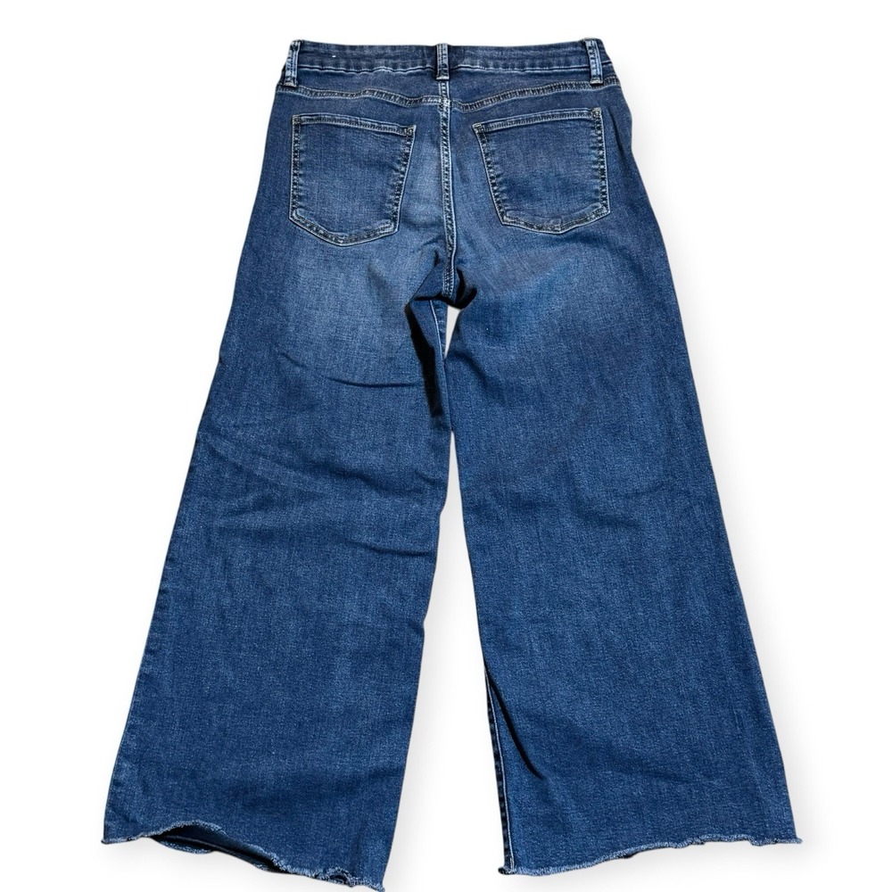 Kut from the Kloth Meg High Rise Wide Leg Raw Hem Blue Jeans Boho Size 6 - Picture 3 of 7